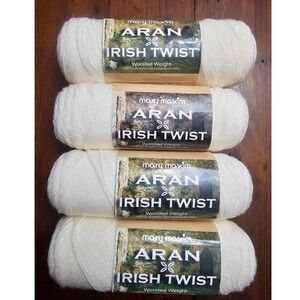 Mary Maxim Aran Irish Twist Yarn 006 Natural Worsted Weight 4 Skeins 820 Yards